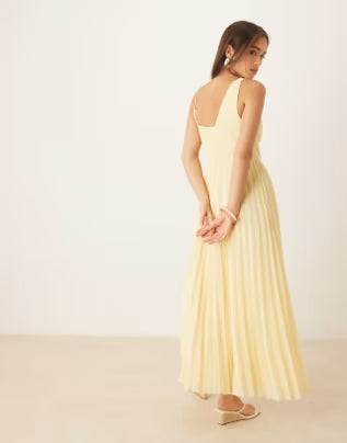 deborah-cami drape bodice pleated midi dress in buttermilk