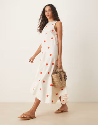 deborah-sleeveless drop waist maxi dress in spot
