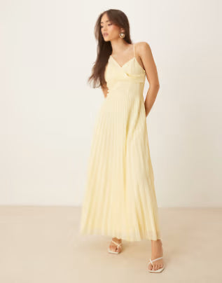 deborah-cami drape bodice pleated midi dress in buttermilk